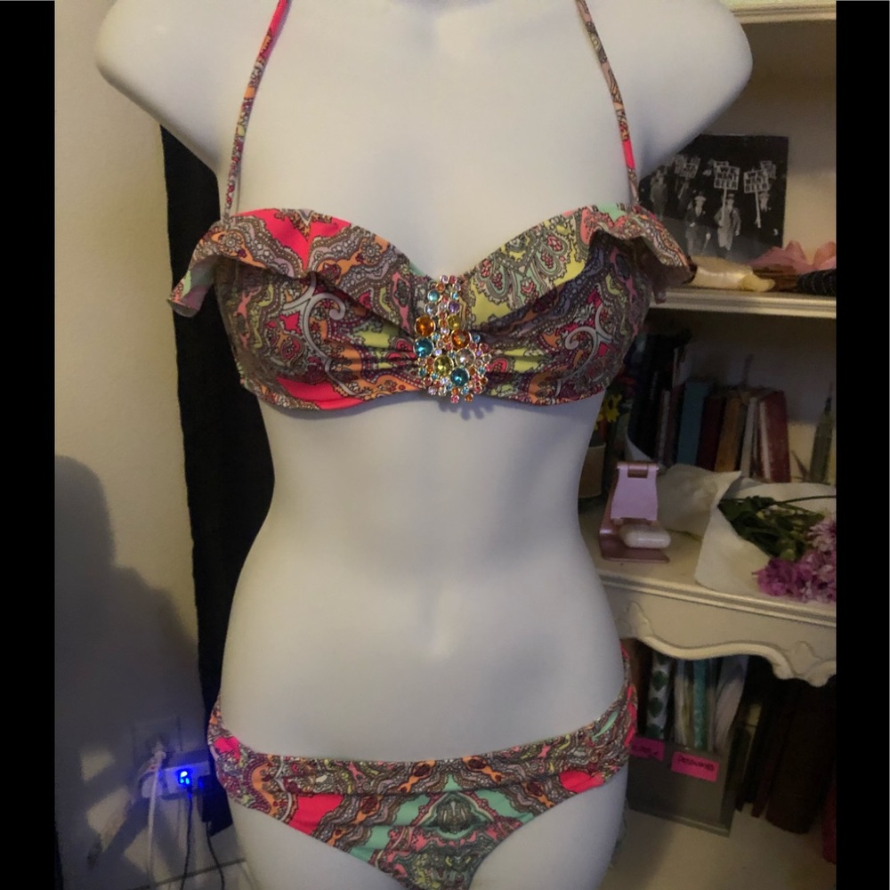 Victoria’s Secret paisley bandeau ruffle bikini
